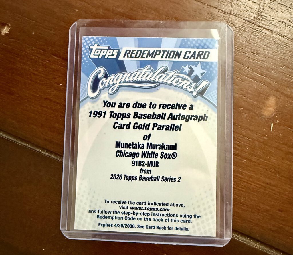 Munetaka Murakami 2026 Topps Series 2 Autograph Gold Parallel Redemption Card 91B2-MUR